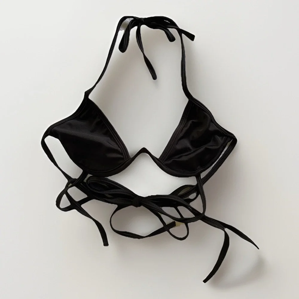 PrettyLittleThing Black V-Wire Triangle Halter Bikini Top 6 US Sexy Vacation Hot